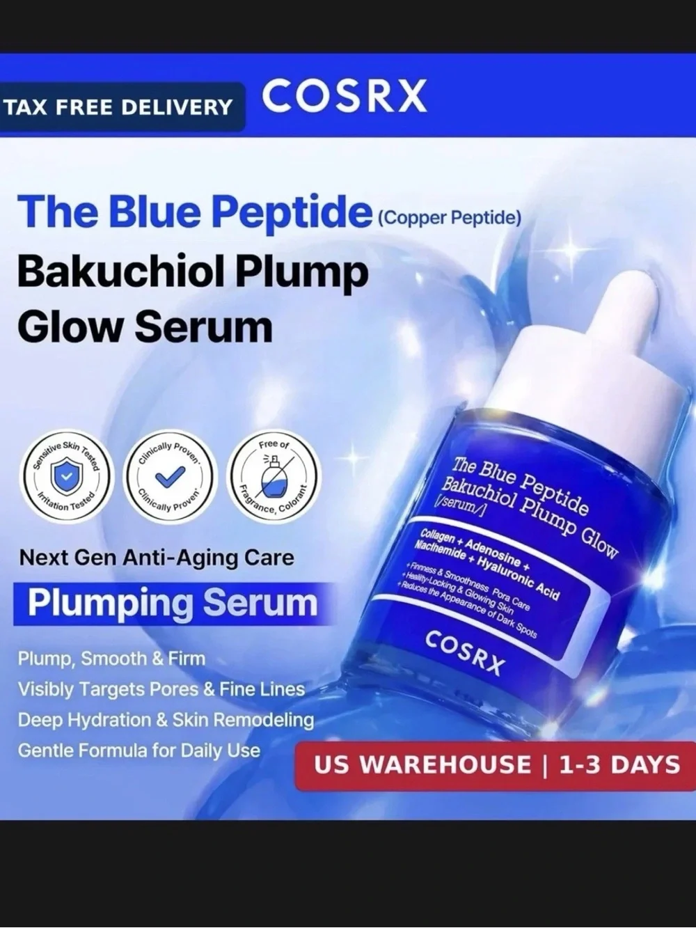 COS The Blue Peptide Bakuchiol Plump Glow Serum - White & Blue